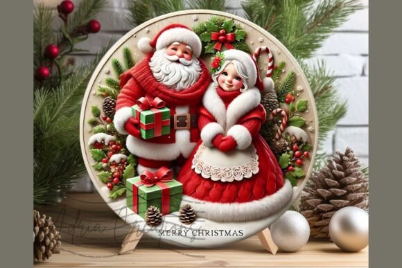 3D Santa Couple Christmas Ornament Png for Crafts and Branding