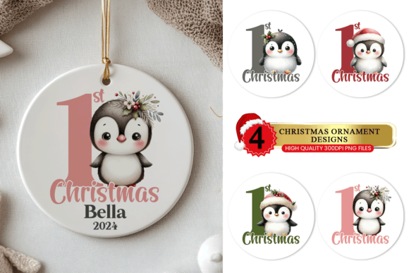 Baby 1st Christmas Penguin Ornament PNG for Crafts & Blogging