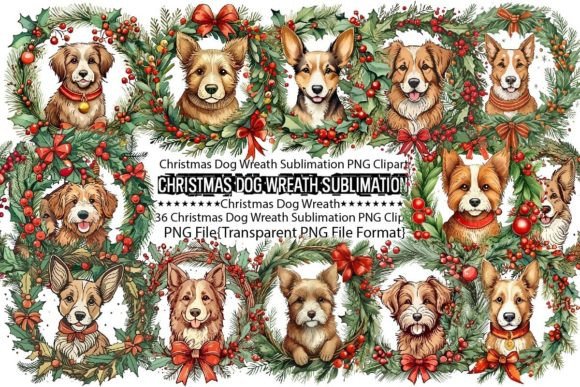 Christmas Dog Wreath Sublimation Bundle for Print Templates