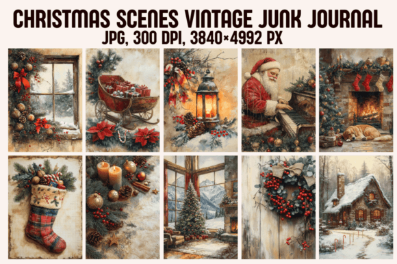 Christmas Scenes Vintage Junk Journal: Print Templates Review