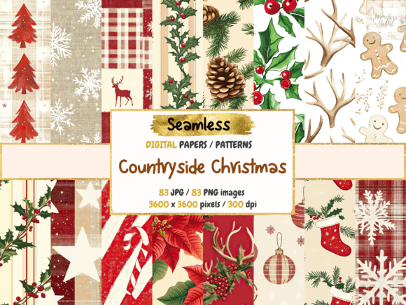 Countryside Christmas Digital Papers and Patterns for Branding