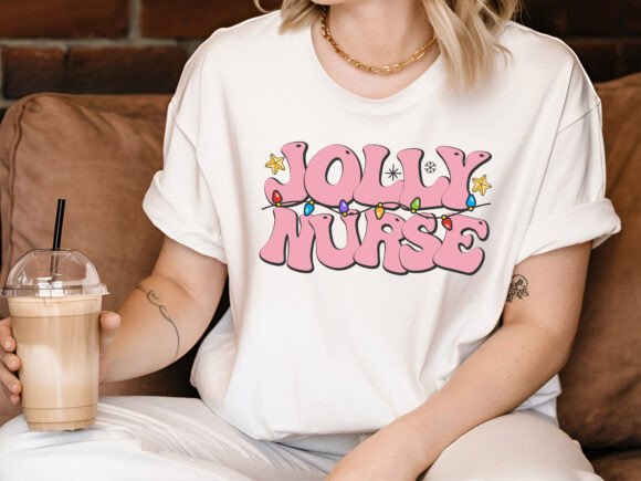 Jolly Nurse Pink Retro Christmas T-shirt