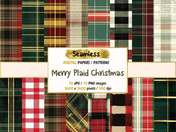 Merry Plaid Christmas Digital Papers and Patterns for Branding
