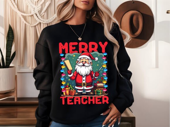 Merry Teacher Christmas T-shirt Design for Holiday Branding
