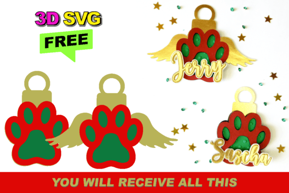 Paw Christmas Ornament 3D SVG Free for Crafts