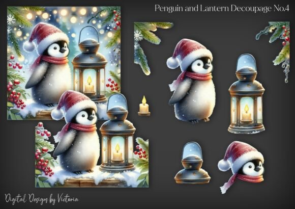 Penguin and Lantern Decoupage No.4 for Crafts