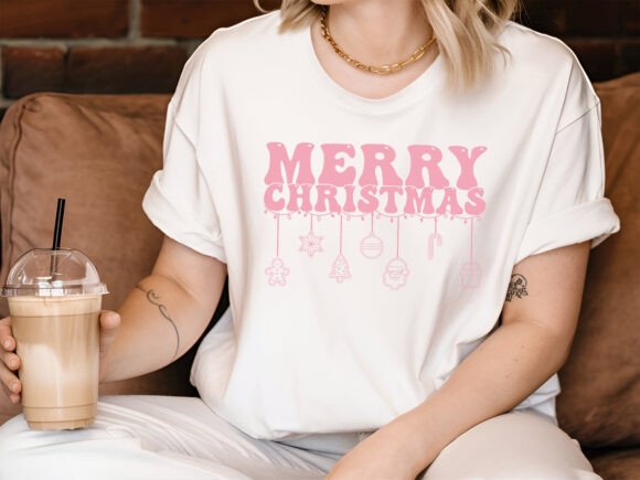 Pink Retro Christmas T-shirt Design for Festive T-Shirt Designs
