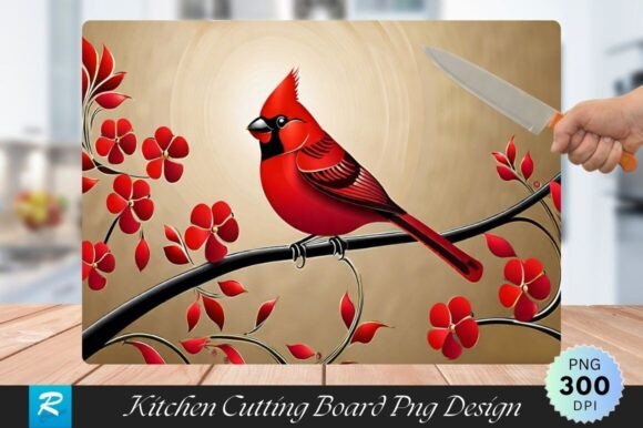 Red Bird Cutting Board Sublimation PNG for Crafts and Content