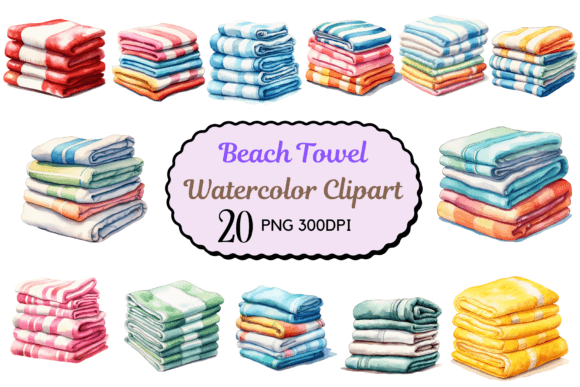 Watercolor Colorful Beach Towel Clipart for Crafts and Content