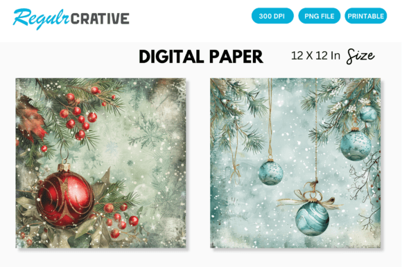 Winter Christmas Ball Digital Paper Pack for Backgrounds